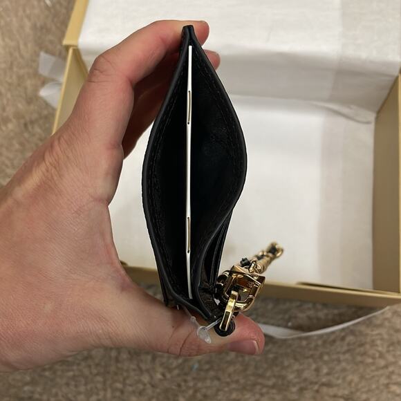 Michael Kors Black Leather Jet Set Small ID Chain Card Holder New Retails $128 - Picture 5 of 5